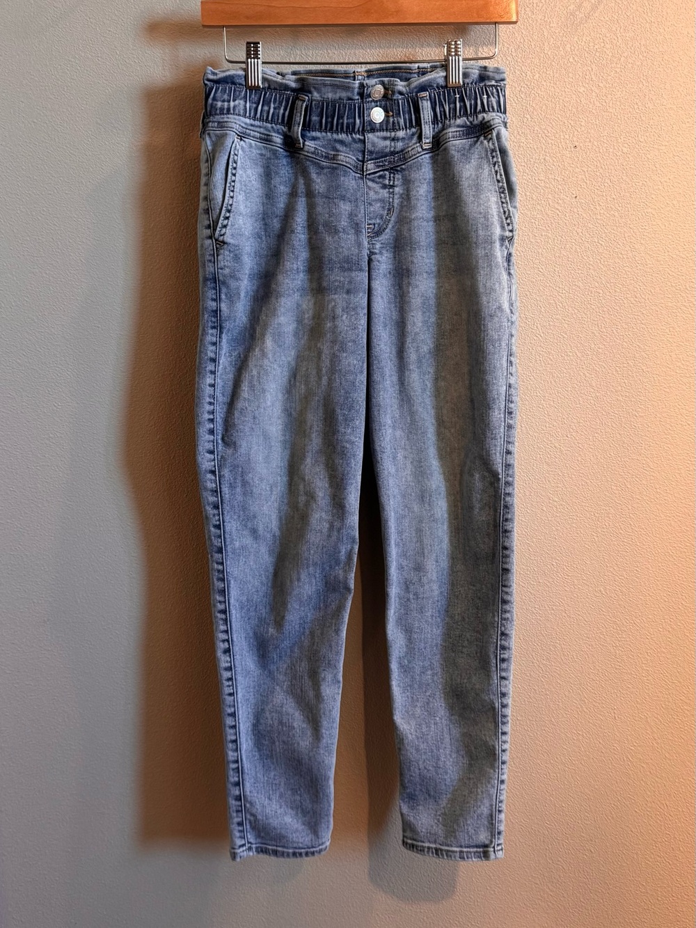 abercrombie kids Light Blue Paper Bag Waist Mini Mom Jeans